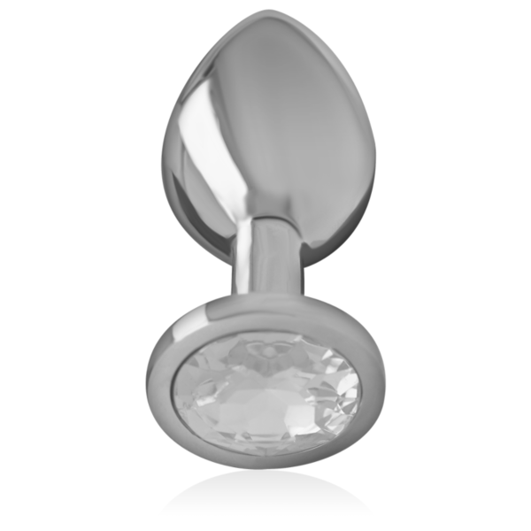 Anaalitappi Intense Silver Crystal, metallia, jossa on kimalteleva kivi ja siniset yksityiskohdat