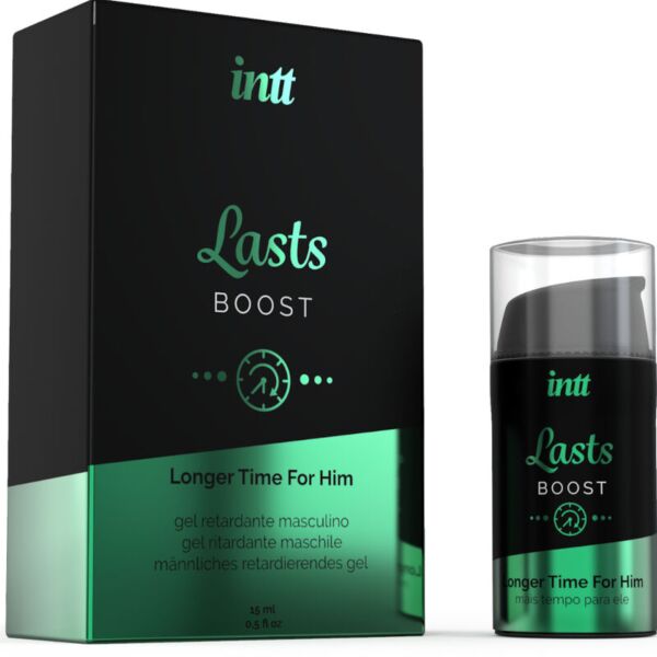 INTT Lasts -viivästysgeeli 15 ml:n pakkauksessa, jossa on annostelija