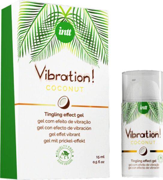 INTT Vegan Vibration Coconut -kiihotusgeeli 15 ml:n pakkauksessa, jossa on annostelija