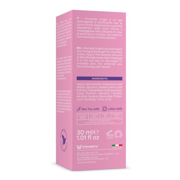 Vesipohjaisen Intymate Virgel -liukuvoiteen 30 ml:n pakkaus