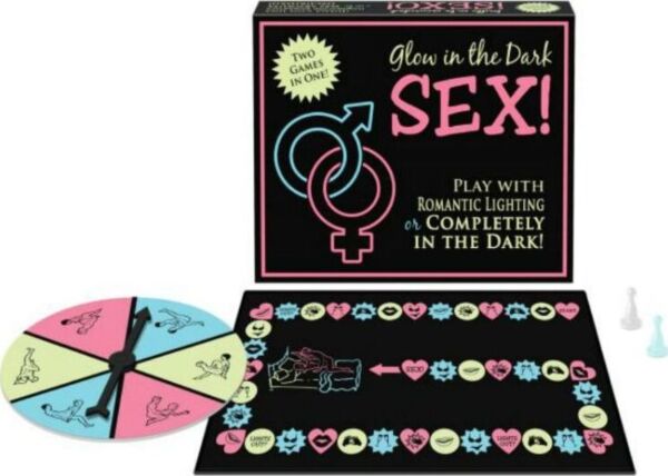 Eroottinen lautapeli Kheper Games Glow in the Dark Sex! ja sen pakkaus