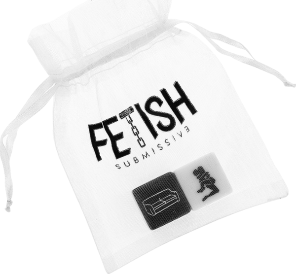 Fetish Submissive -nopat, yksi valkoinen ja yksi musta, satiinipussin vieressä
