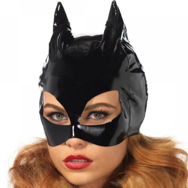 Leg Avenue Vinyl Catwoman -naamio mustaa vinyyliä, teräväkärkiset kissankorvat
