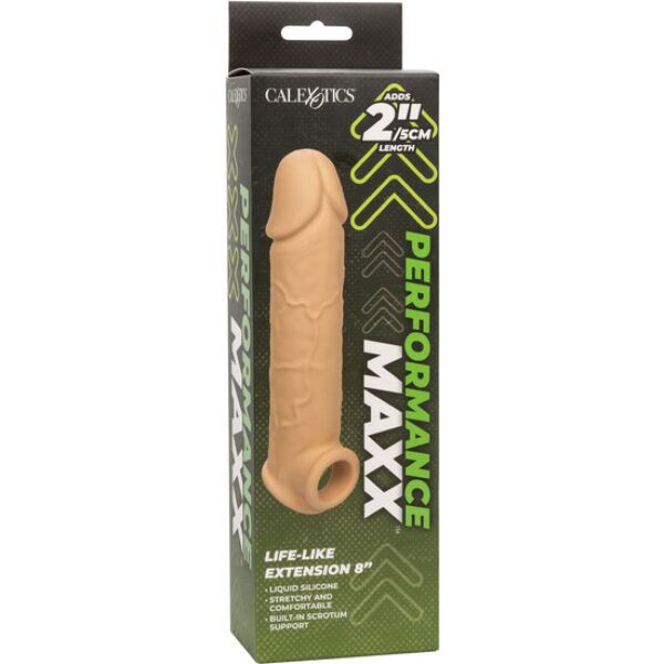 CalExotics Performance Maxx Life-Like 8 -penisholkki ja sen kivespussin ympärille tuleva lenkki