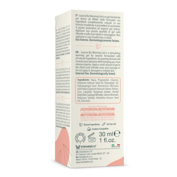 Intimateline Luxuria BIO Warming lämmittävä kiihotusgeeli 30 ml