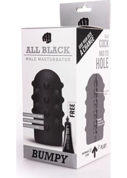 All Black Bumpy -masturbaattori, jonka ulkopinnassa on kohoumia