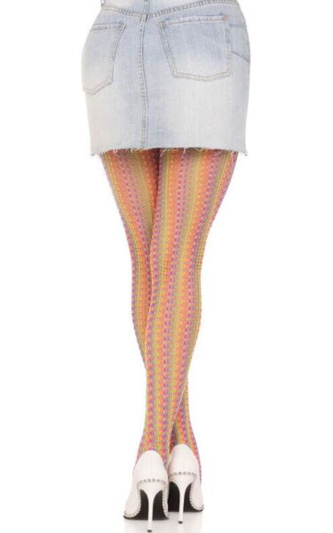 Leg Avenue Acadia Rainbow -verkkosukkahousut, joissa on monivärinen sateenkaarikuvio