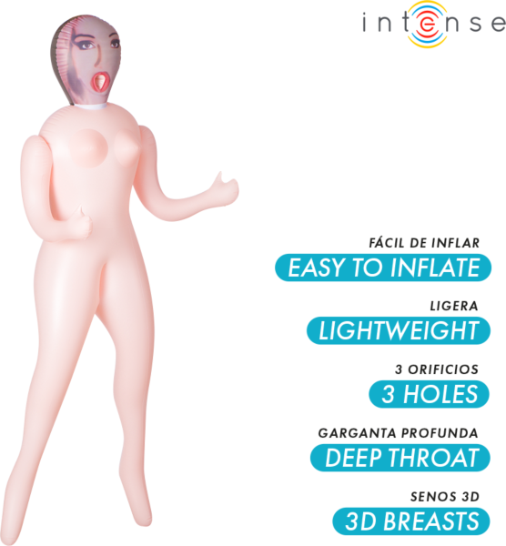 Ilmatäytteinen nukke Intense Dolls Monique, kolme aukkoa ja 3D-rinnat