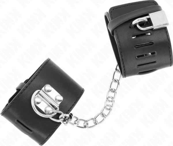 Mustat Kink Fixed Wrist Restraints -rannekahleet ketjulla ja riippulukolla