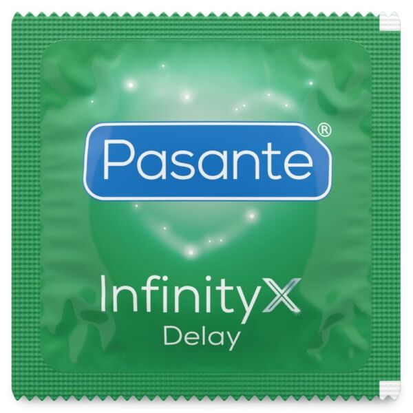 Pakkaus, jossa on 12 Pasante Infinity Delay -viivekondomia
