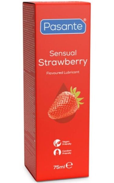Pasante Sensual Strawberry mansikanmakuinen vesipohjainen liukuvoide, 75 ml:n pakkaus