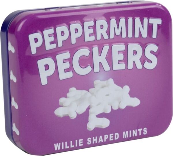 Spencer & Fleetwood Peppermint Peckers 30 g -minttukaramellirasia, jossa on peniksen muotoisia karkkeja