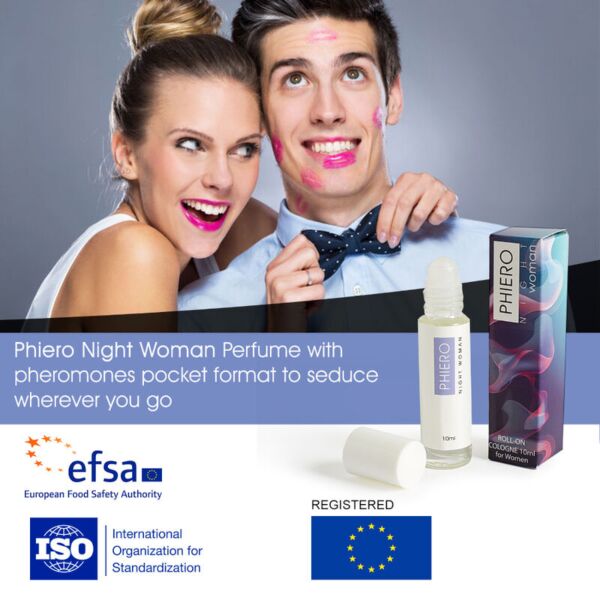 500Cosmeticsin Phiero Night Woman -feromonihajuvesi 10 ml:n roll-on-pullossa