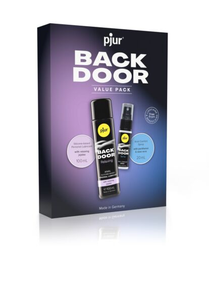 Pjur Back Door Value Pack, jossa Back Door Relaxing -liukuvoide ja Back Door Spray