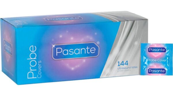 Pakkaus lateksista valmistettuja Pasante Probe Covers -ultraäänianturin suojuksia