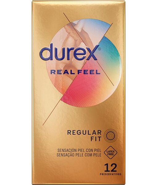 Pakkaus, jossa on 12 Durex Real Feel -kondomia
