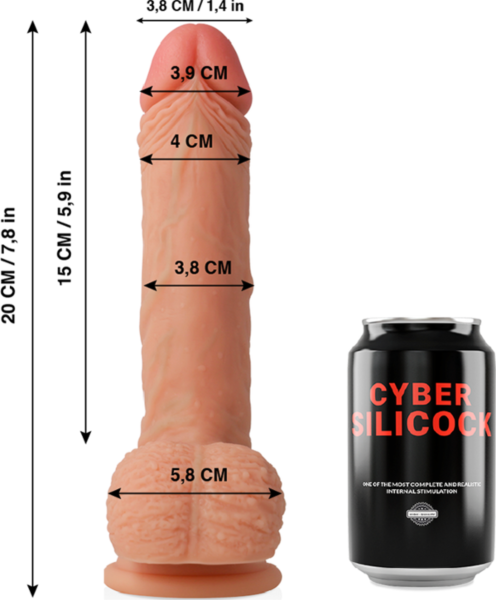 Realistinen Cyber Silicock Freeman -dildo, 20 cm, kiveksillä ja imukupilla