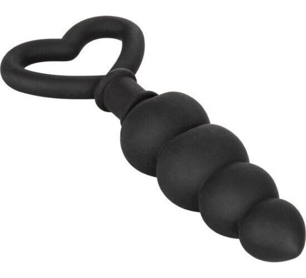 Musta CalExotics Silicone Love Probe -anaalitappi, jossa on portaallinen runko ja sydämenmuotoinen rengas