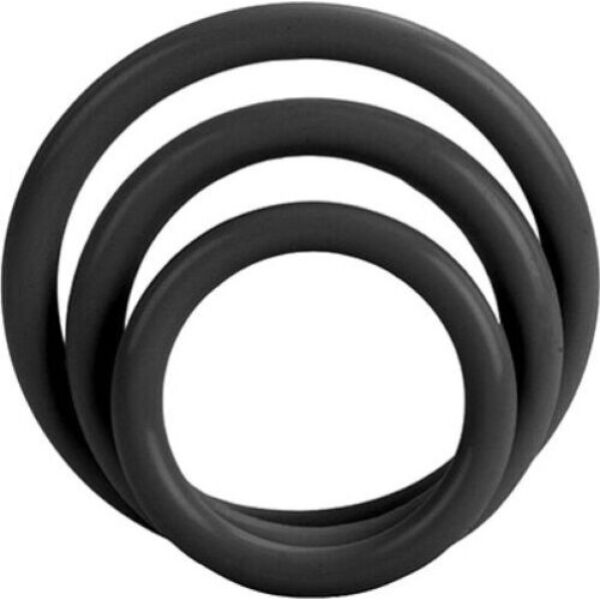 CalExotics Tri-Rings -setti, jossa on kolme erikokoista penisrengasta