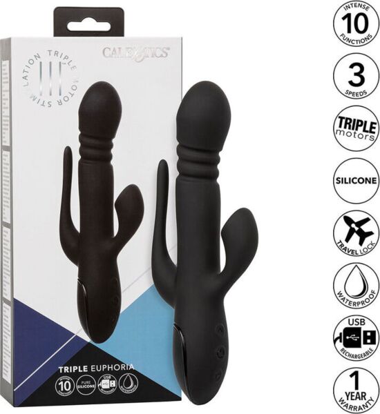 CalExotics Triple Euphoria -rabbit-vibraattori, jossa on varsi, klitoriksen imulaite ja häntä
