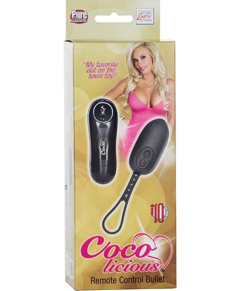 Musta Calexotics Coco Licious Remote Control -luotivibraattori ja sen kaukosäädin