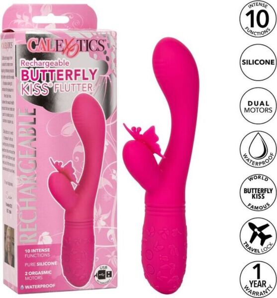 Pinkki CalExotics Butterfly Kiss Flutter -vibraattori, jossa on G-pisteen varsi ja perhonen