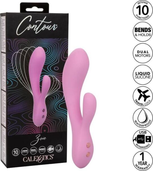 Rabbit-vibraattori CalExotics Contour Zoie, jossa on kaareva varsi ja klitoriskiihotin