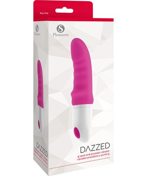 Vaaleanpunainen ja valkoinen S Pleasures Dazzed Pink -vibraattori, jossa on aaltoileva varsi