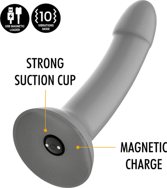 Hopeanvärinen värisevä dildo Mythology Rune Majestic S