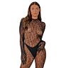 Bodystocking Lace Gloved Leopard Print Catsuit - Avoselkäinen malli