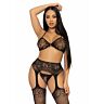 Lingerie Leg Avenue Set Kolme Osaa - Pitsinen Rintaliivit, Tanga ja Sukat