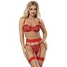 Seksikäs alusvaatesetti SUBBLIME HEART PRINT BRA + THONG + GARTER BELT L/XL