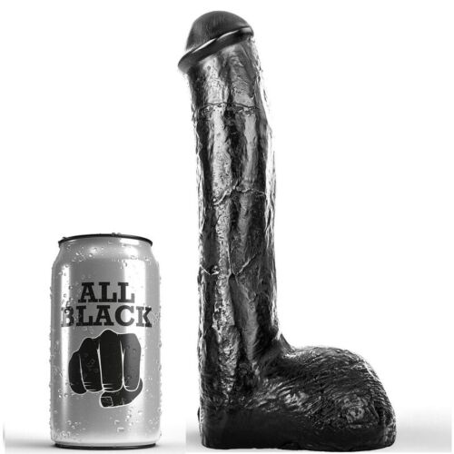 Dildo All Black 23 cm - Aito tunne ja aaltoileva rakenne