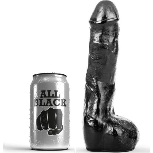 Dildo ALL BLACK 20 cm aidon tuntuisella rakenteella