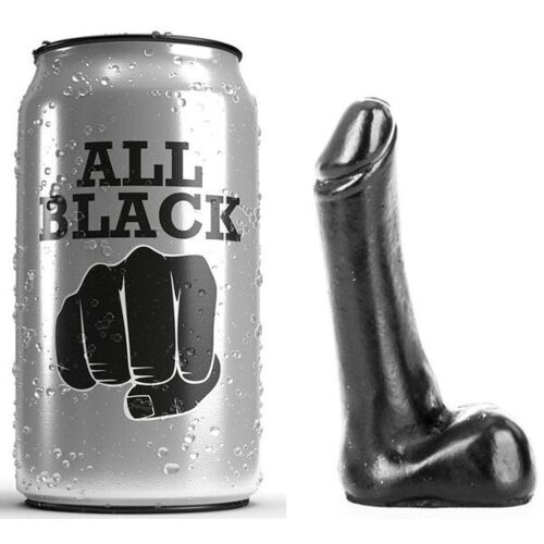Dildo ALL BLACK 9 CM kompaktilla ja sileällä rakenteella