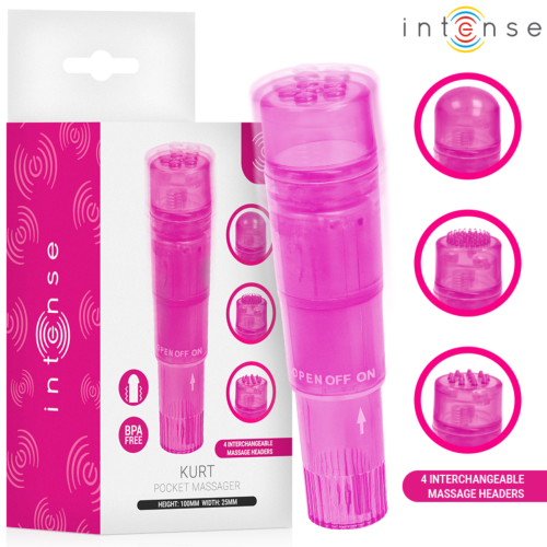 INTENSE FUN TOYS KURT minivibraattori neljällä vaihtopäällä, pinkki