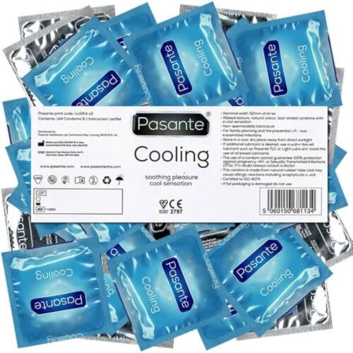 Kondomi Pasante Cooling Sensation - Raikastava tunne ja uritettu pinta