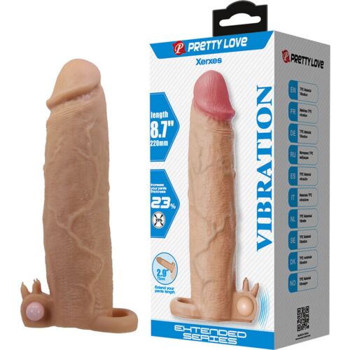 Penis suojus PRETTY LOVE Xerxes värinällä ja klitorisstimulaattorilla