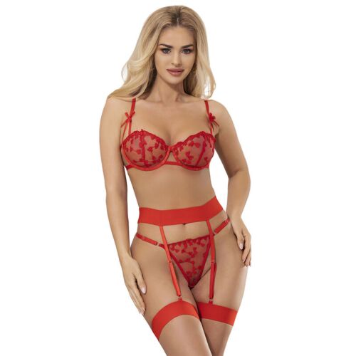Alusvaatteet SUBBLIME HEART PRINT BRA + THONG + GARTER BELT