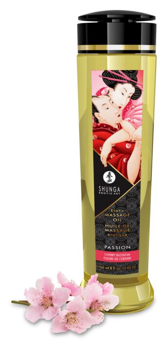 Shunga MASSAGE OIL CHERRY BLOSSOM -hierontaöljy kylmäpuristetuilla luonnonöljyillä
