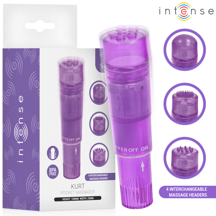 Vibraattori INTENSE FUN TOYS KURT MINI violetti neljällä vaihtopäällä