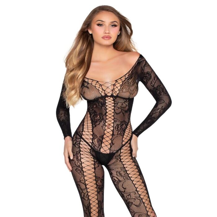 LEG AVENUE - 89369 NET & LACE JUMPSUIT BLACK - ONE SIZE LEG AVENUE - 89369 NET & LACE JUMPSUIT BLACK - ONE SIZE