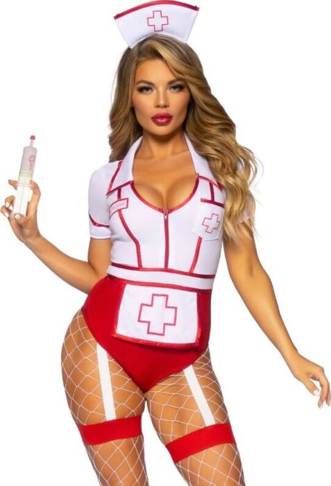 LEG AVENUE COSTUMES seksikäs sairaanhoitaja-asu punavalkoinen S