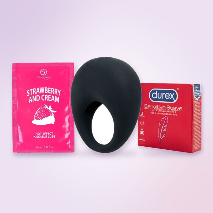 Setti pareille: Pretty Love -värinärengas, kondomit ja liukuvoide Setti pareille: Pretty Love -värinärengas, kondomit ja liukuvoide